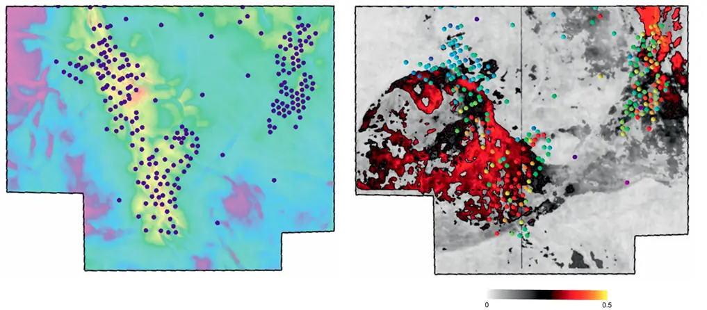 Structural map and average oil saturation map